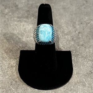Vintage Sterling Silver Larimar Apatite and Topaz Ring